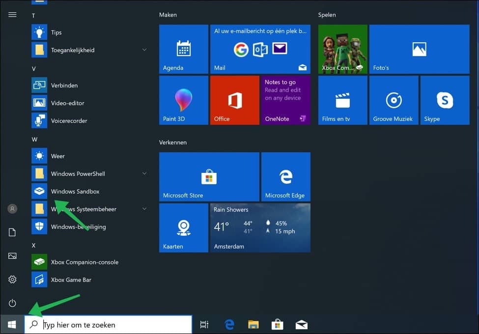 iniciar la zona de pruebas de Windows