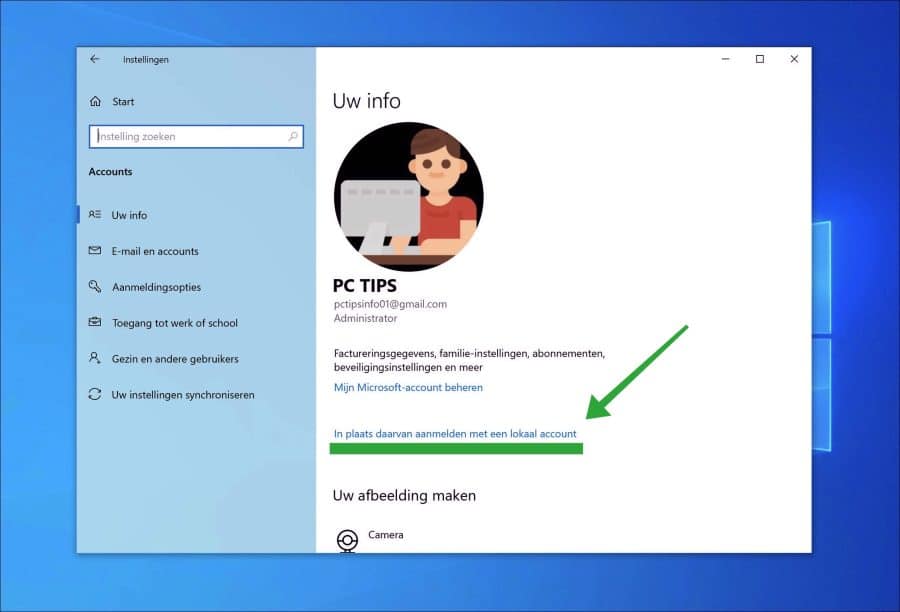 In plaats daarvan aanmelden met een lokaal account