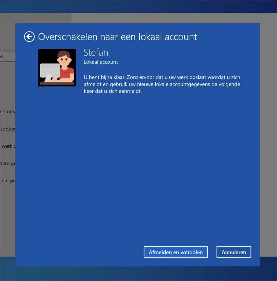 Overschakelen naar lokaal account
