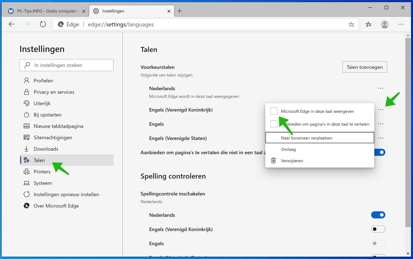 microsoft edge andere taal instellen