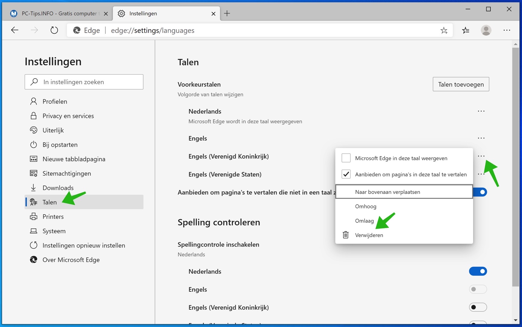 taal verwijderen uit chromium edge