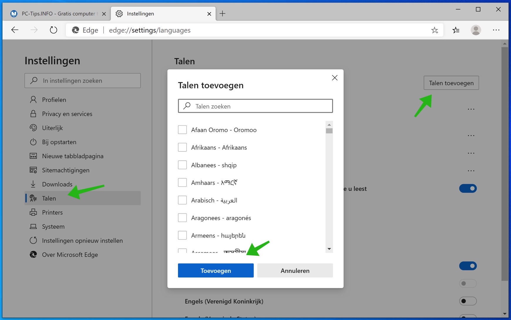 talen toevoegen microsoft edge