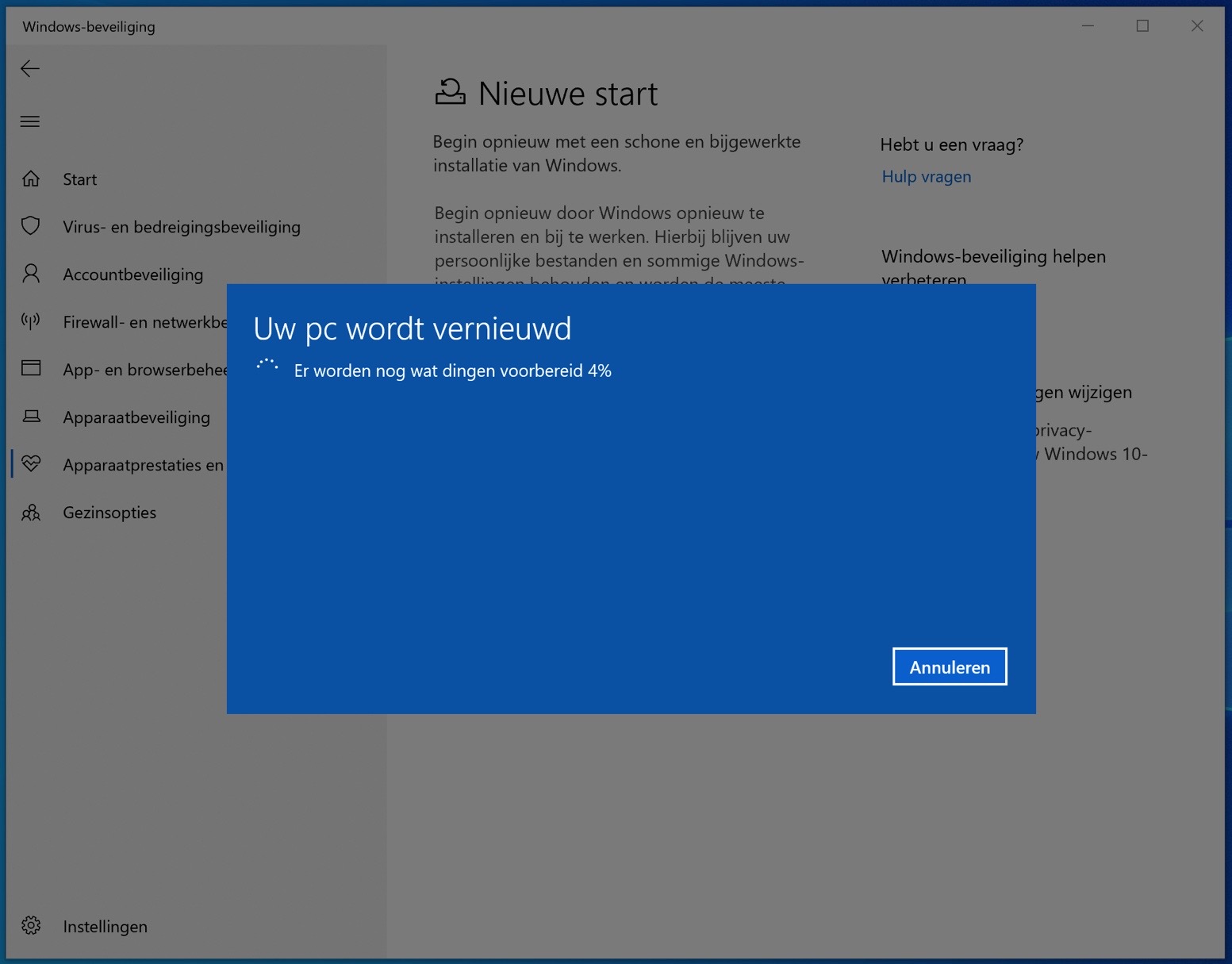 windows 10 hoe maak ik een nieuwe start