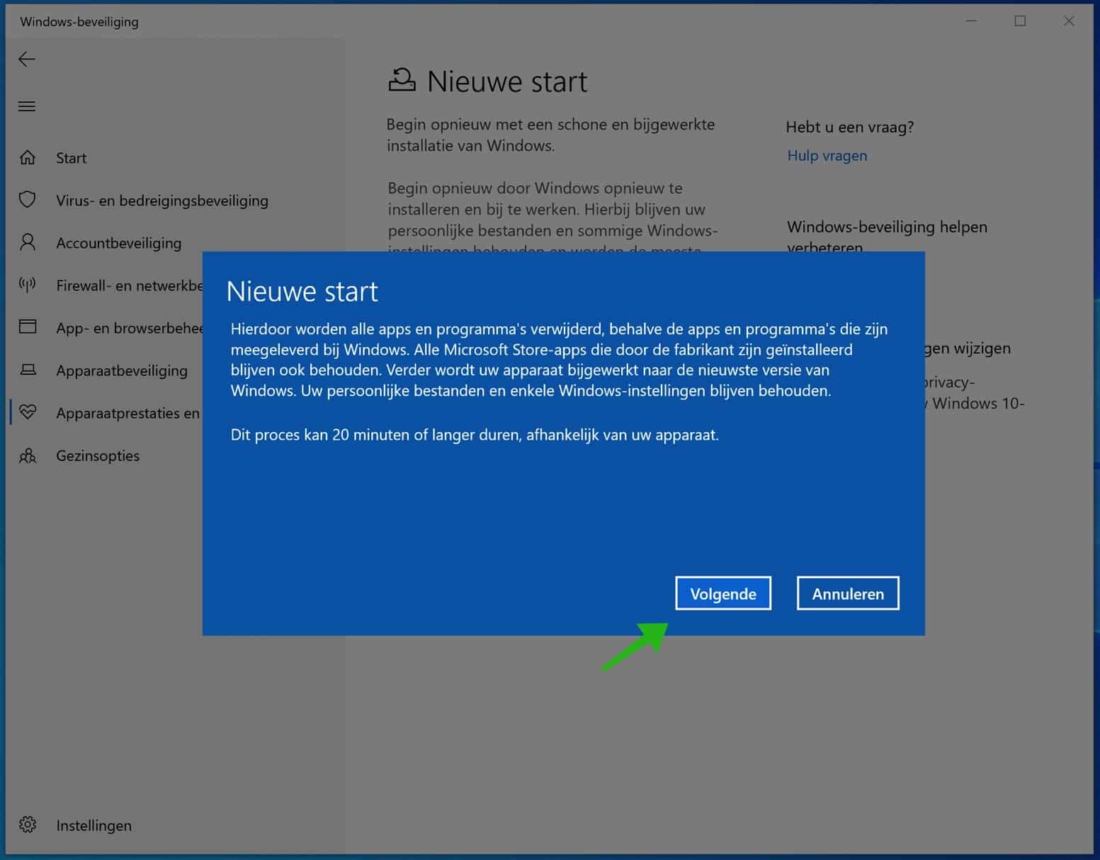 windows 10 nieuwe start informatie