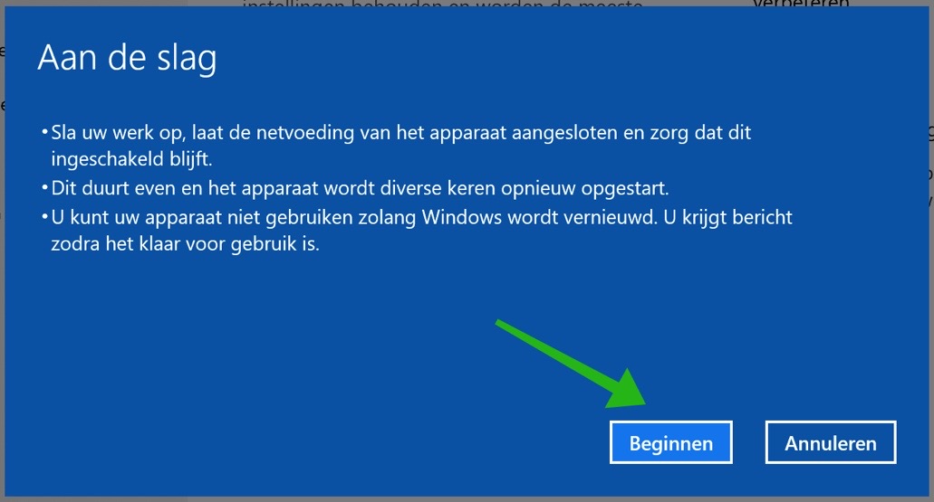 windows 10 nieuwe start maken