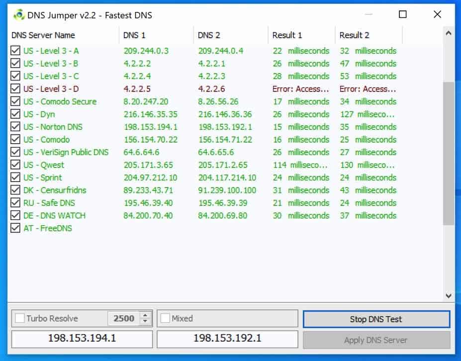 dns salta teste de dns