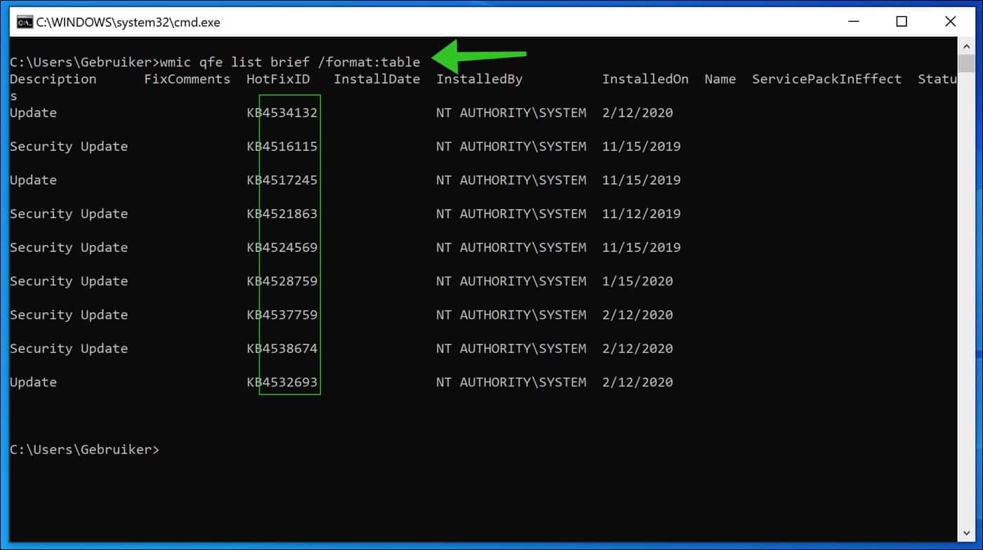 windows update verwijderen command prompt