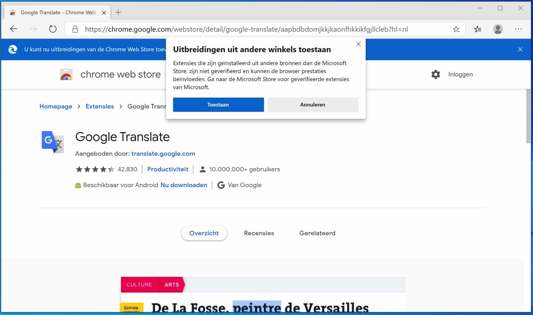 chrome extensies installeren microsoft edge