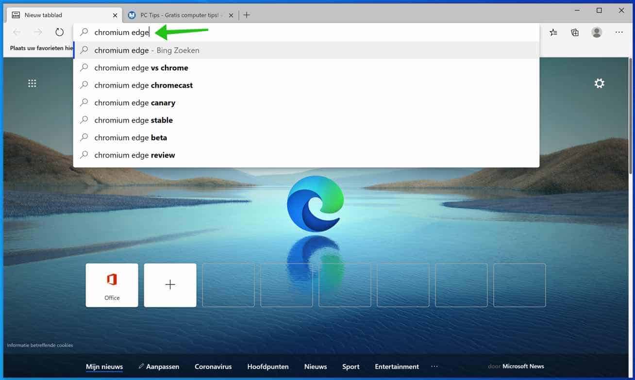 zoekopdracht chromium edge