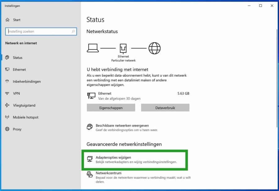 Adapteropties wijzigen