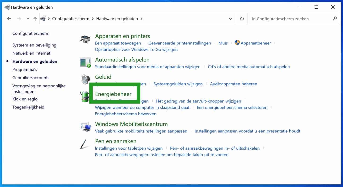 Power management settings