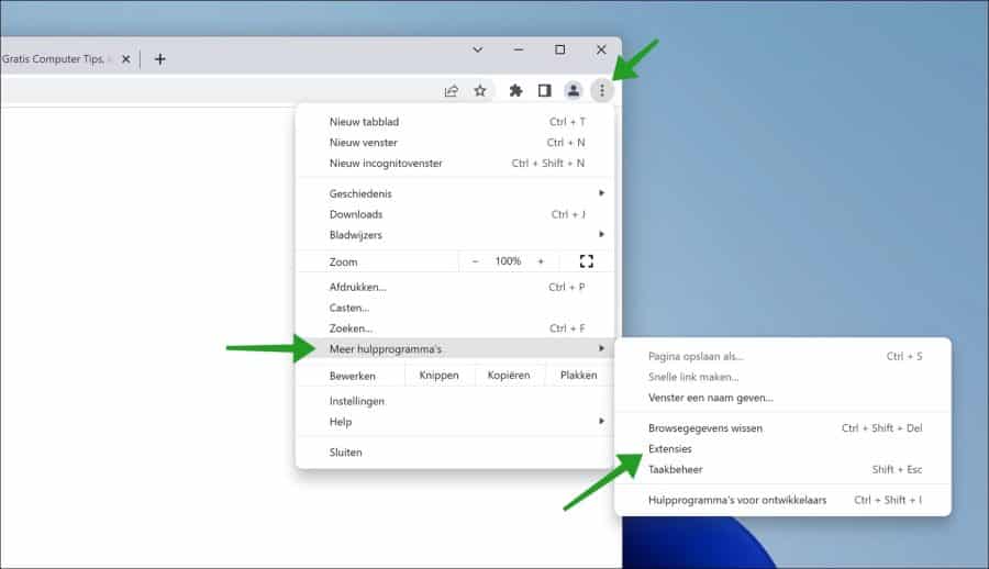 Extensies openen in Google Chrome