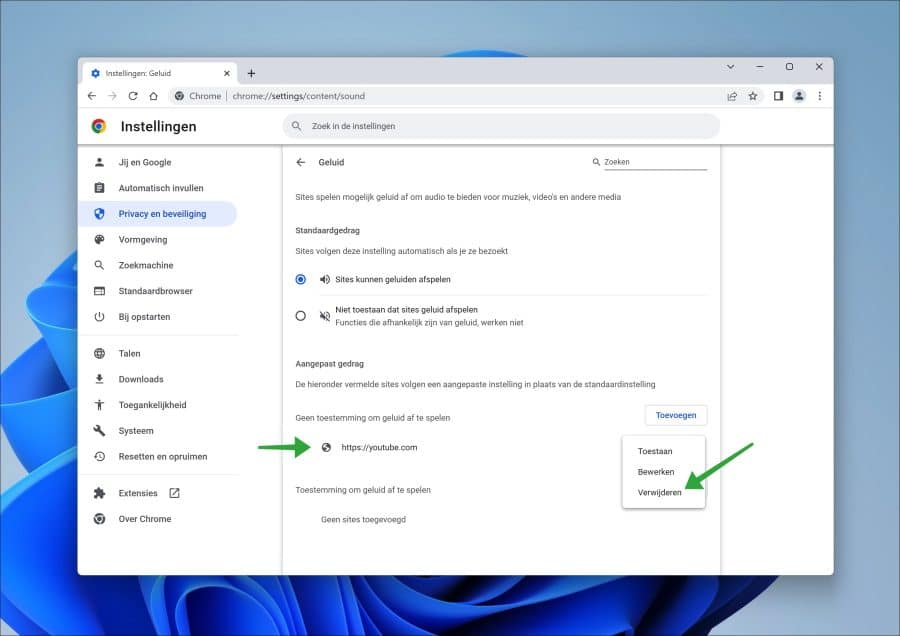 Geen toestemming om geluid af te spelen verwijderen in Google chrome