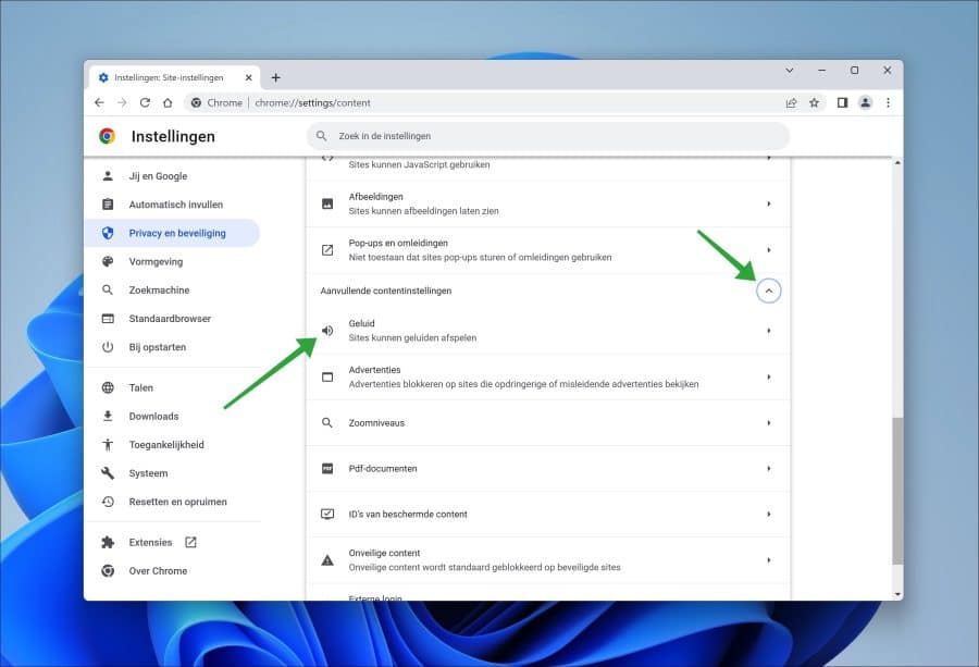 Geluid instellingen in Google chrome