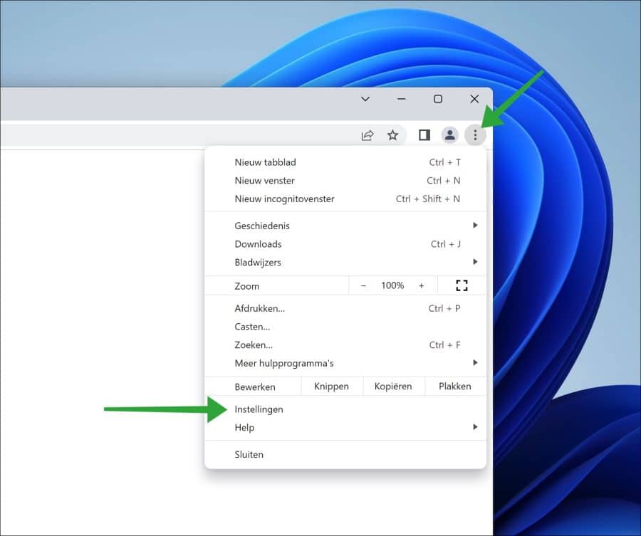 Google Chrome instellingen openen