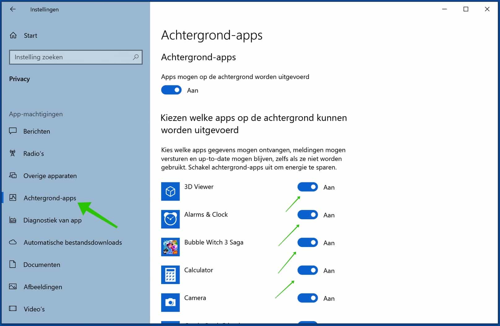 achtergrond applicaties uitschakelen windows 10