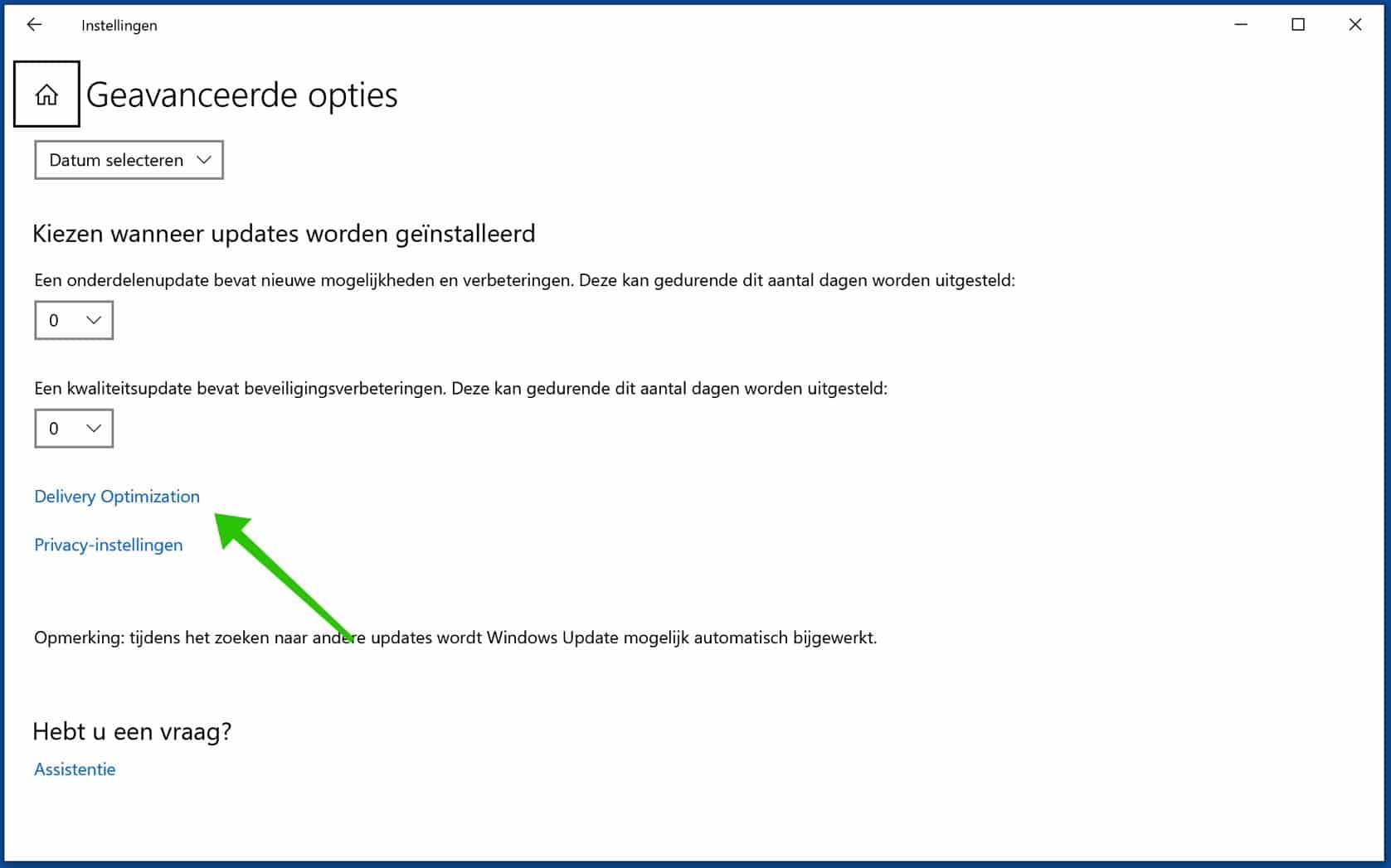 delivery optimization opties