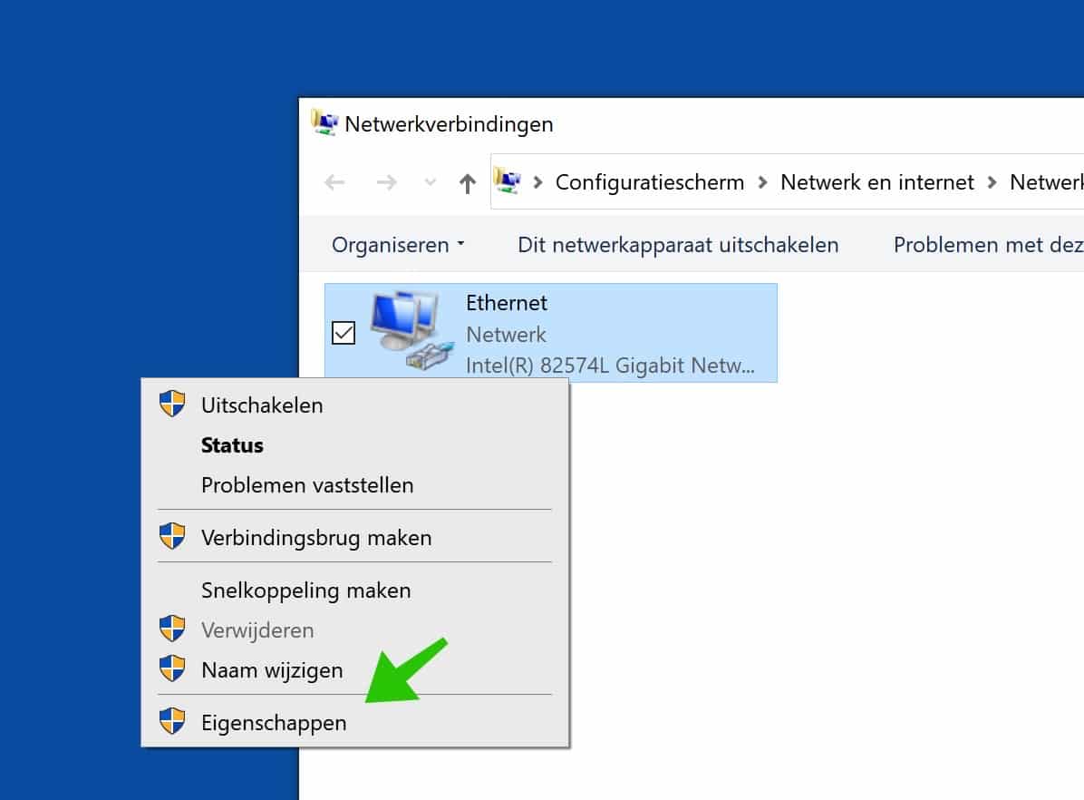 ethernet instellingen wijzigen