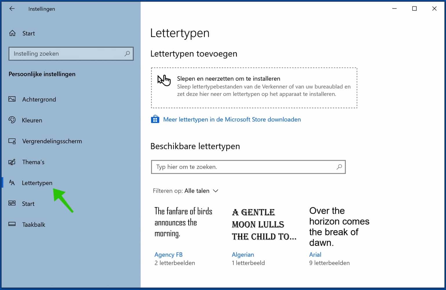 lettertype instellingen windows
