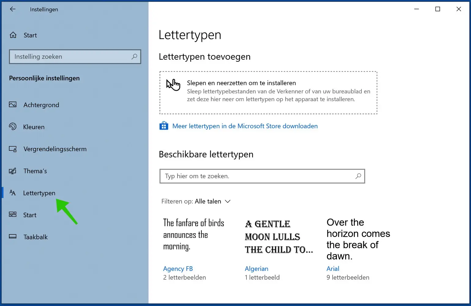 lettertype instellingen windows