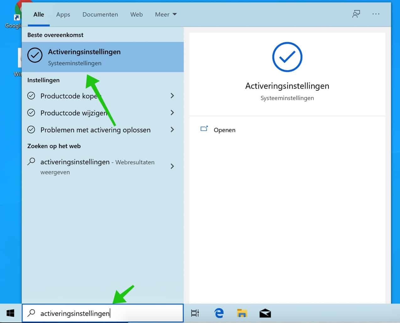 paramètres d'activation de Windows 10