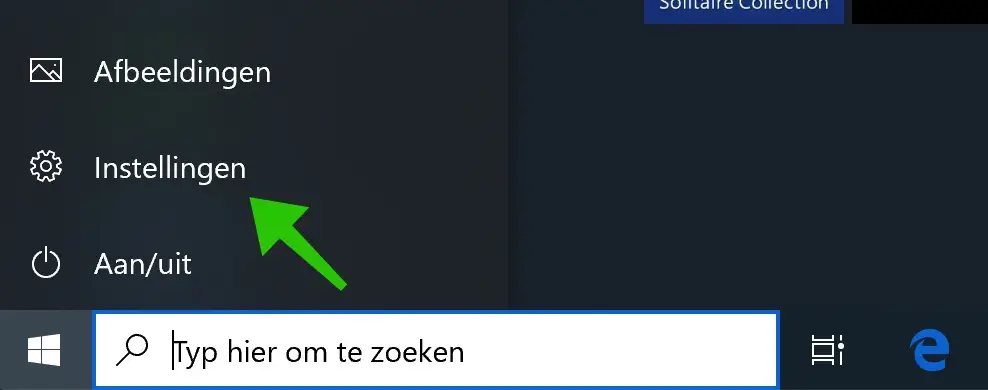 windows start menu instellingen
