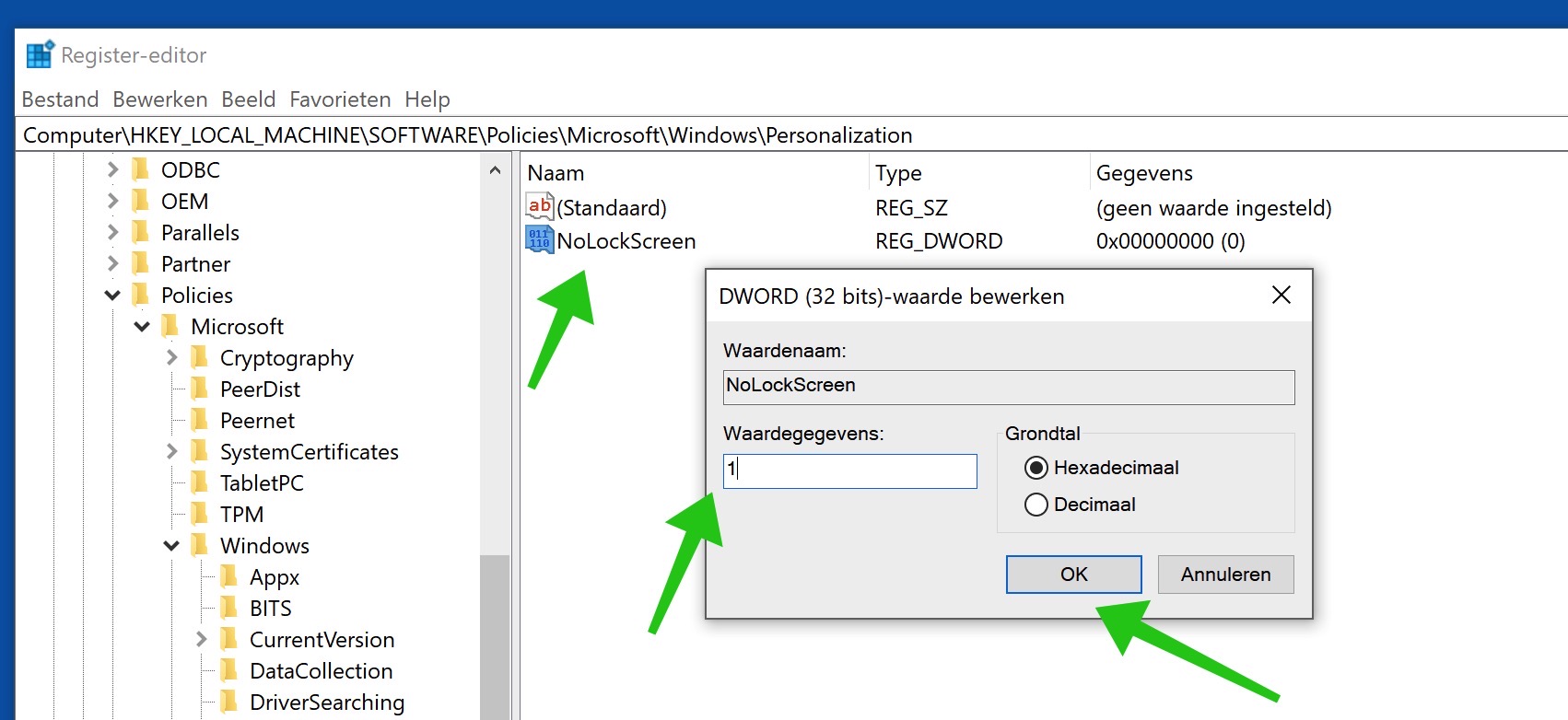 NoLockScreen value create register