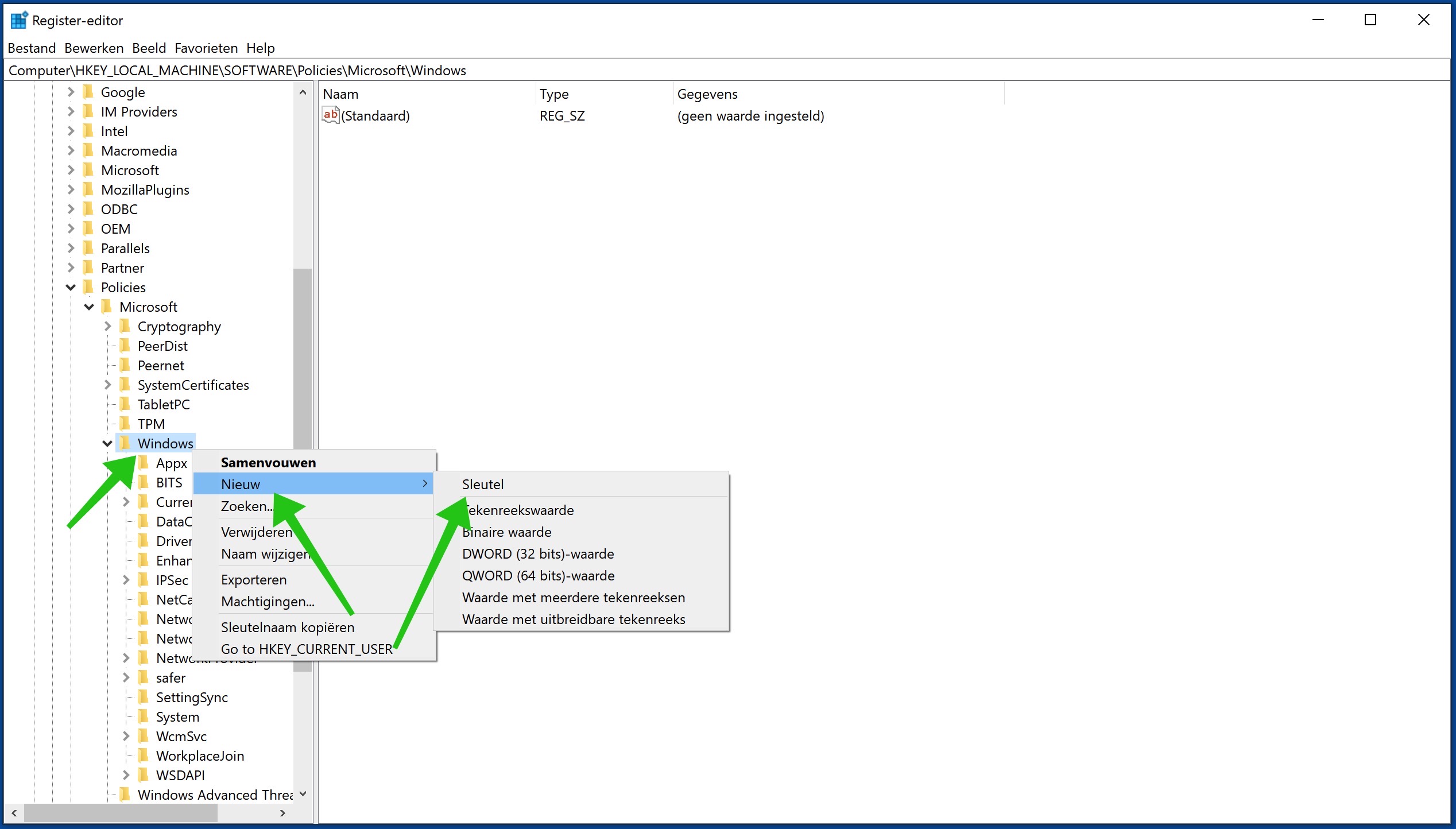 Creación de clave de registro de personalización