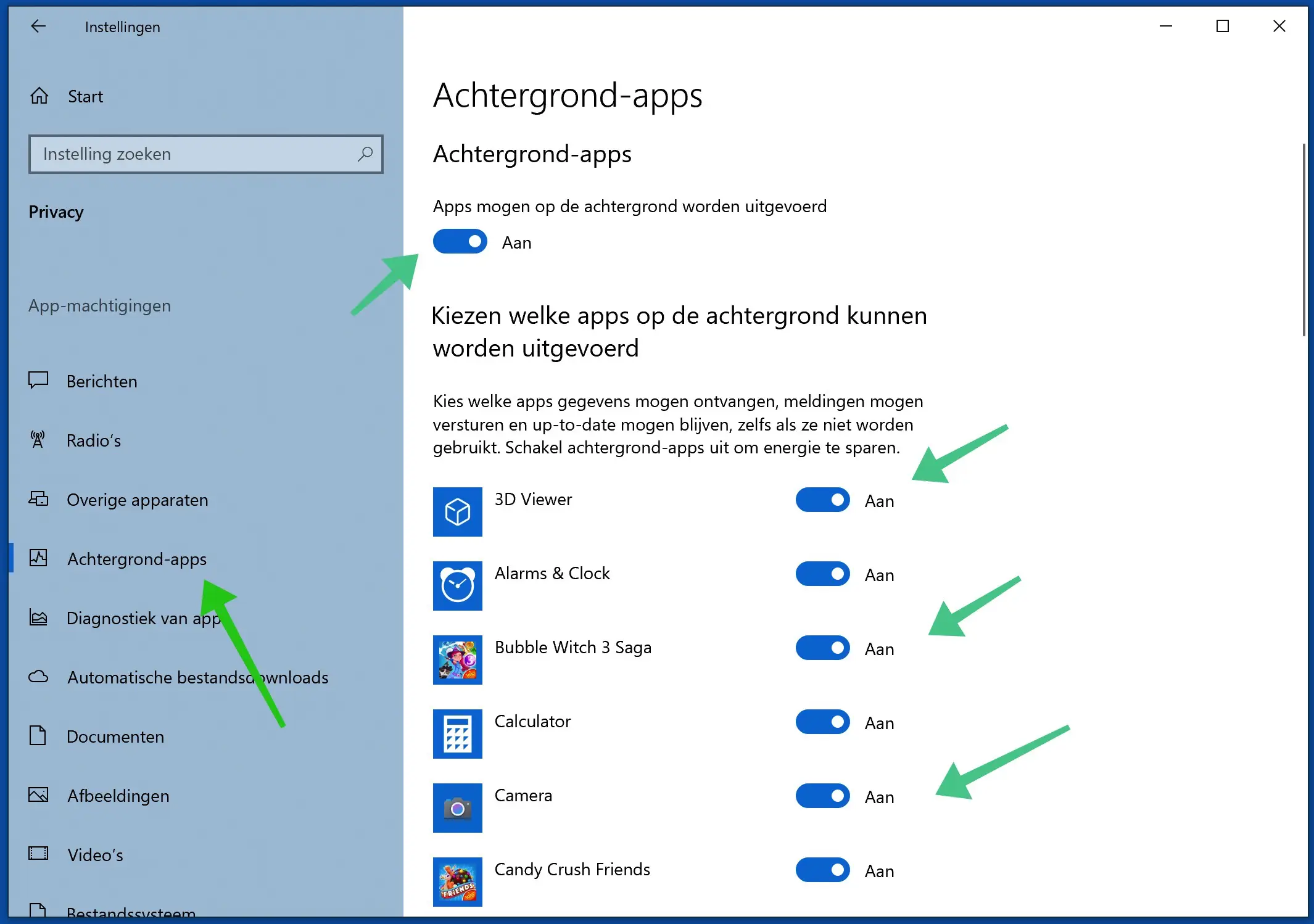 achtergrond applicaties uitschakelen windows 10