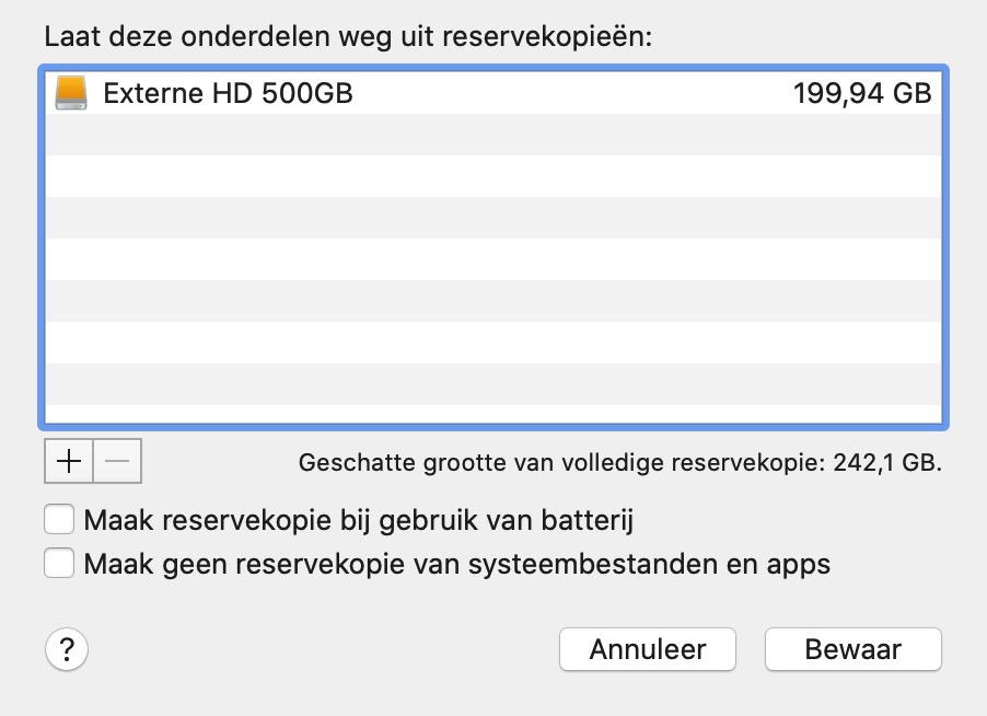 bestand of map niet backuppen mac