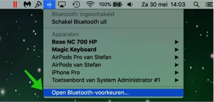 bluetooth instellingen mac