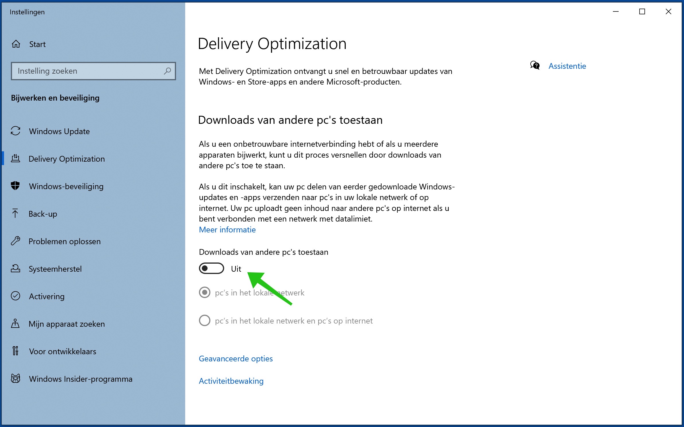 désactiver les téléchargements depuis d'autres PC Windows 10