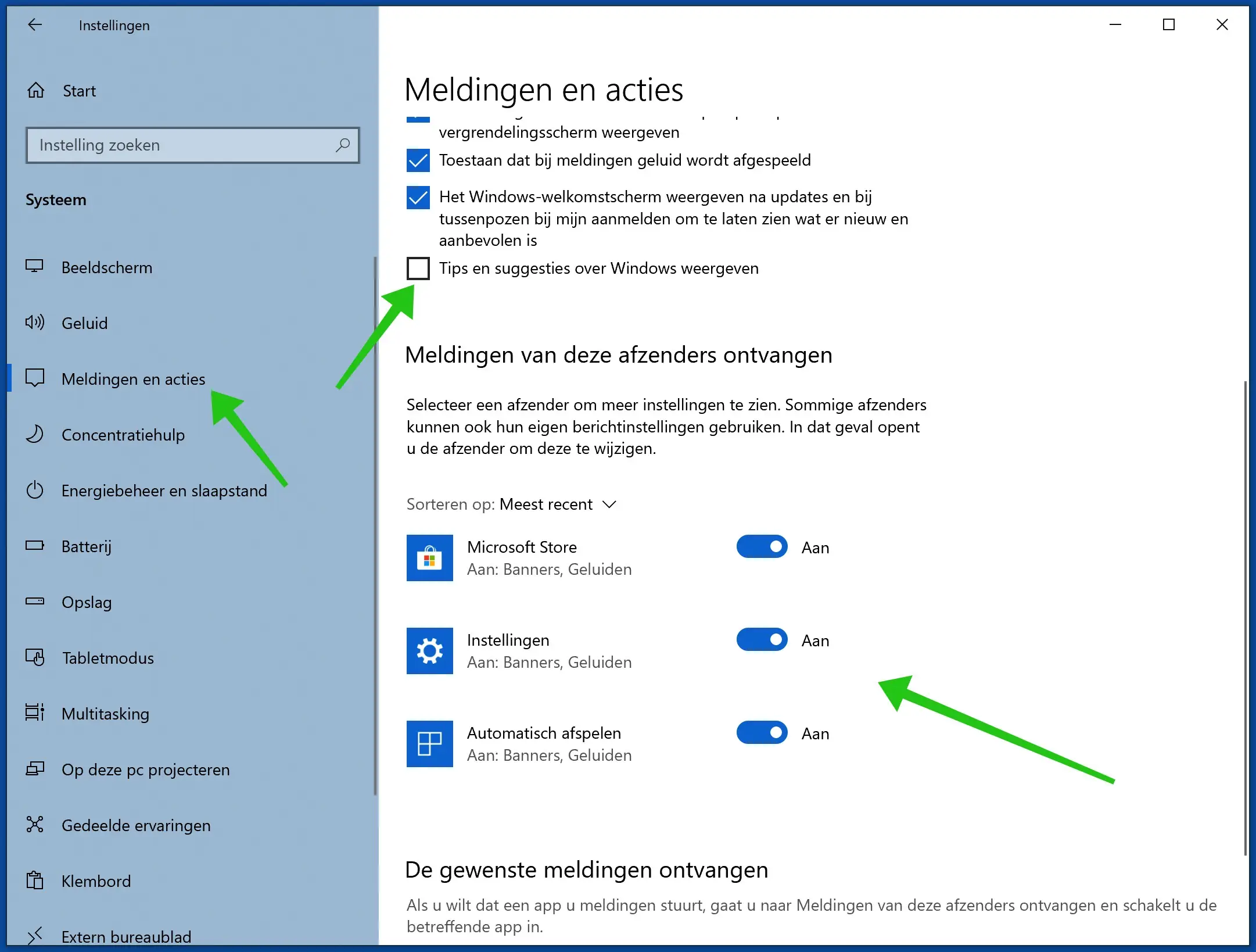 meldingen en notificaties uitschakelen in windows