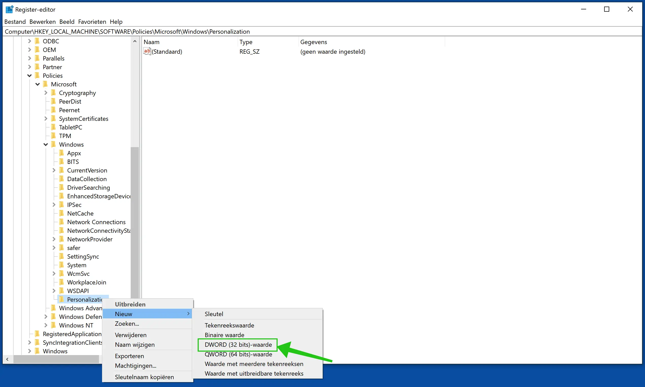 nieuwe dword value register