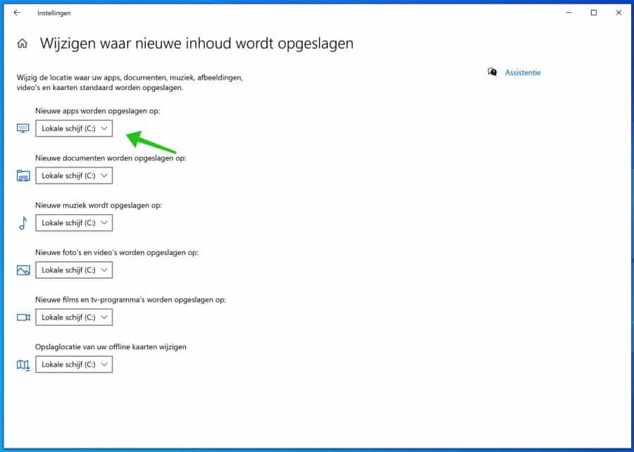 Neue Optionen für den Speicherort von Inhalten Windows 10