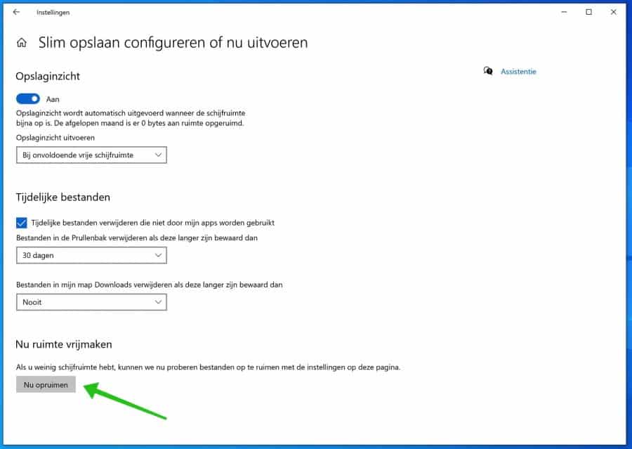 nu ruimte vrijmaken windows 10