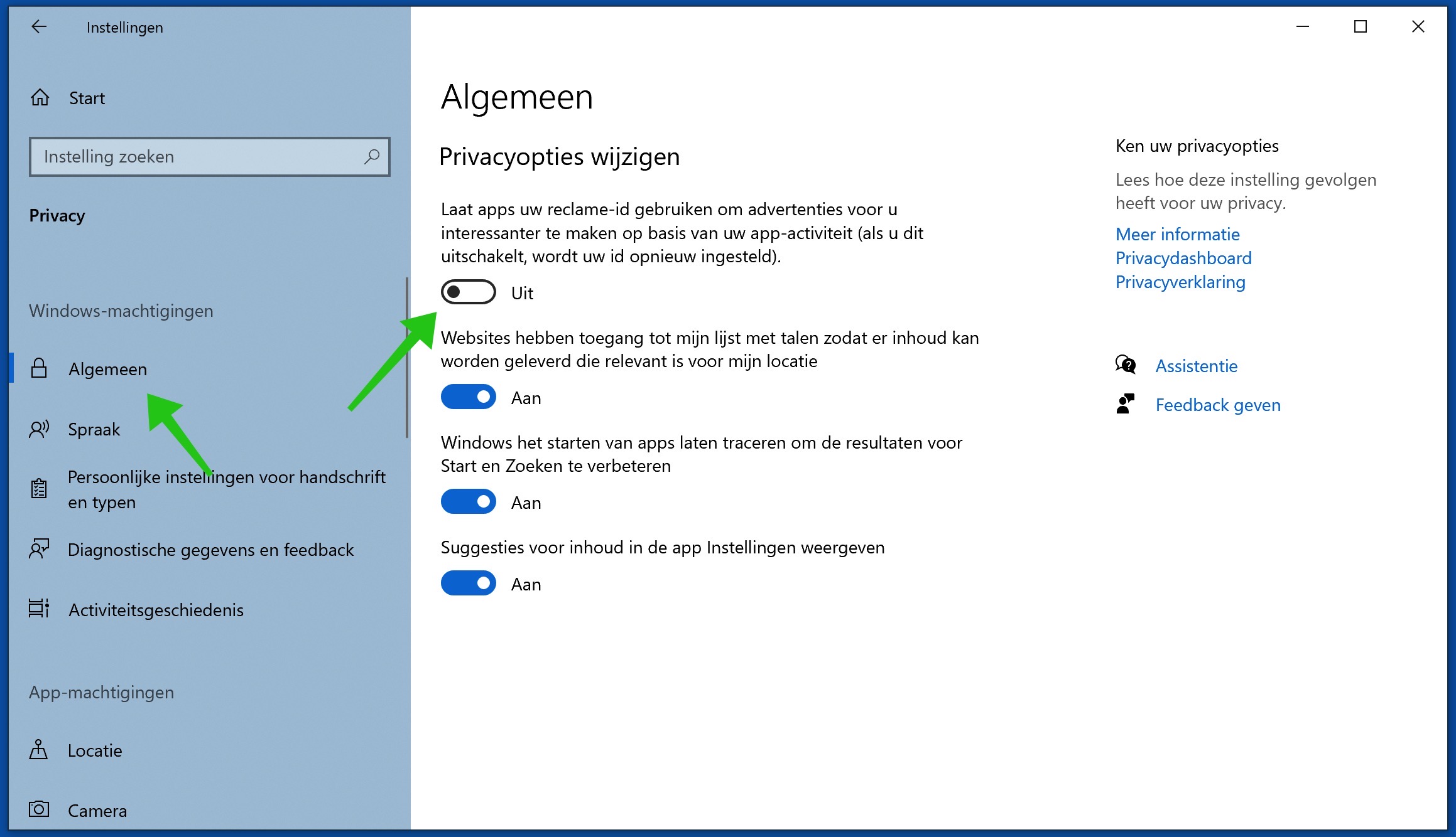 cambiar opciones de privacidad windows 10