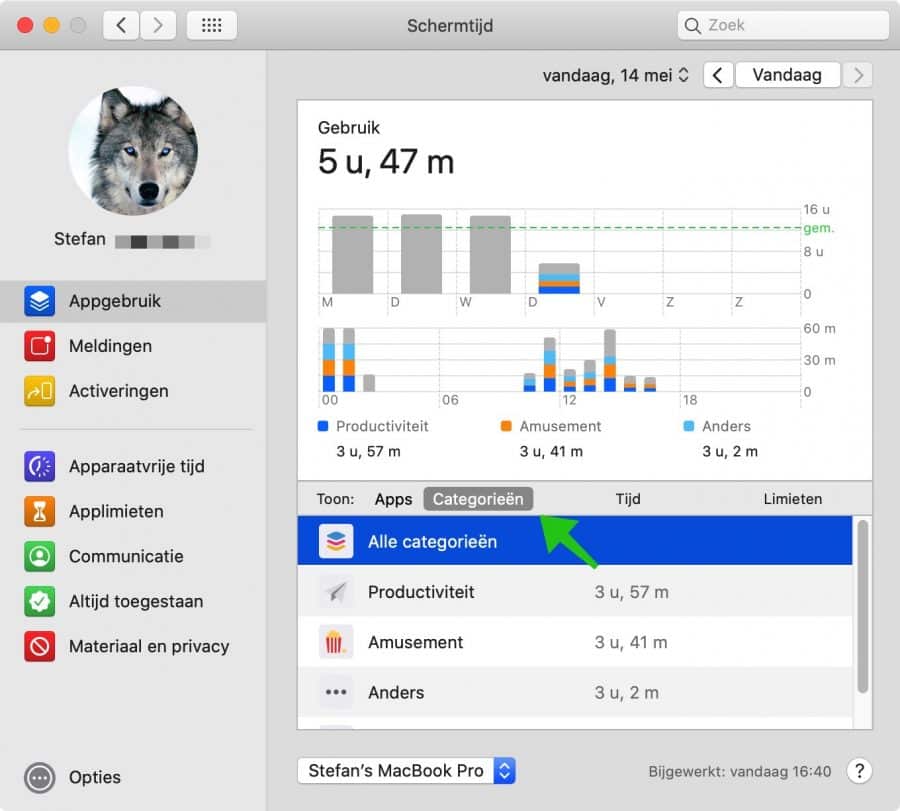 schermtijd categorieen mac