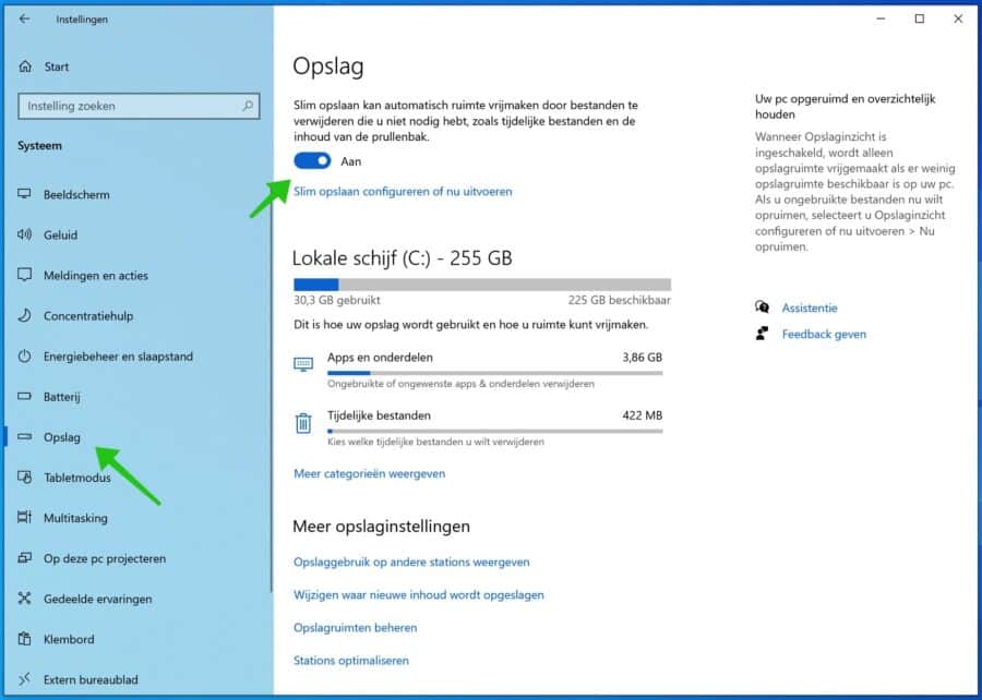 slimme opslag windows 10