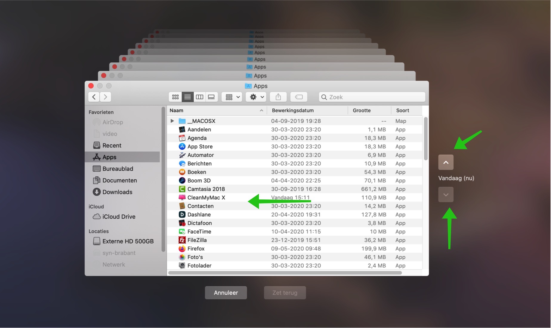 time machine file folder restore