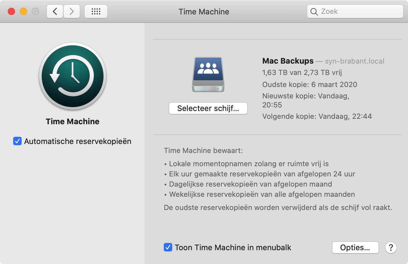 time machine instellingen mac osx