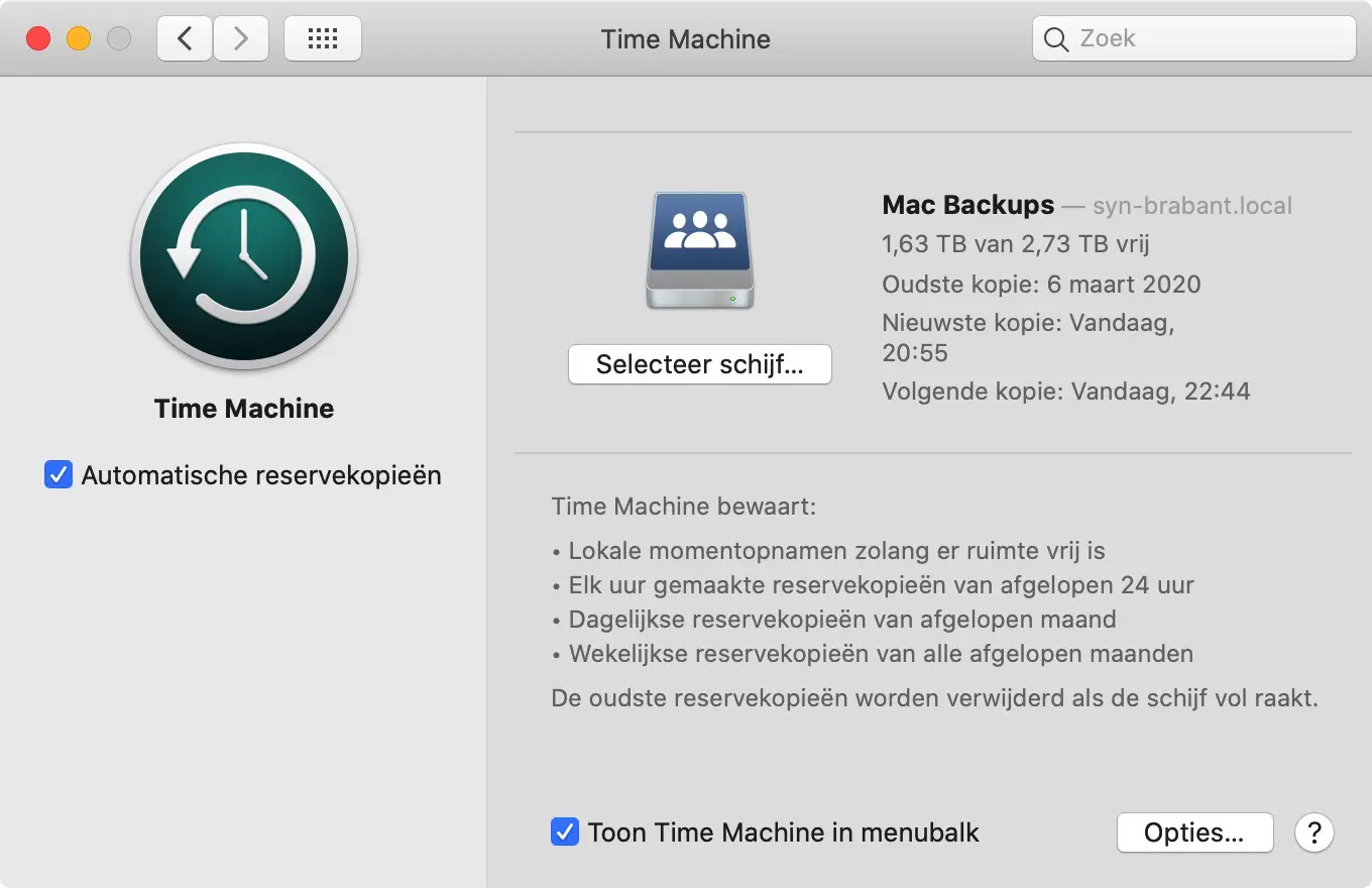 time machine instellingen mac osx
