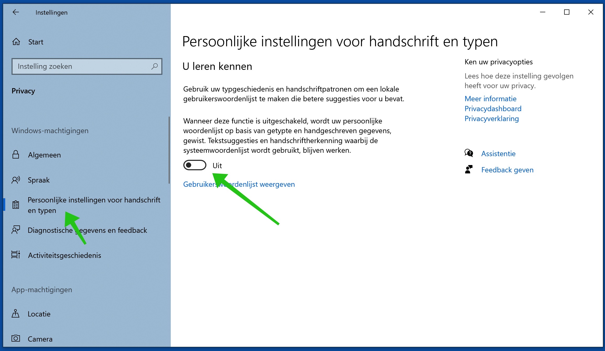 u leren kennen uitschakelen in windows