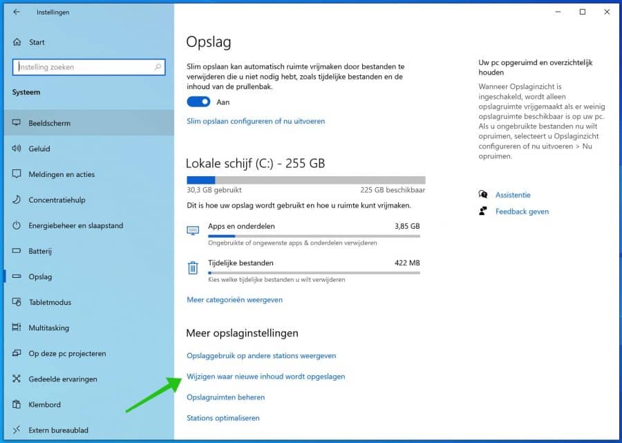 wijzigen waar nieuwe inhoudt wordt opgeslagen windows 10