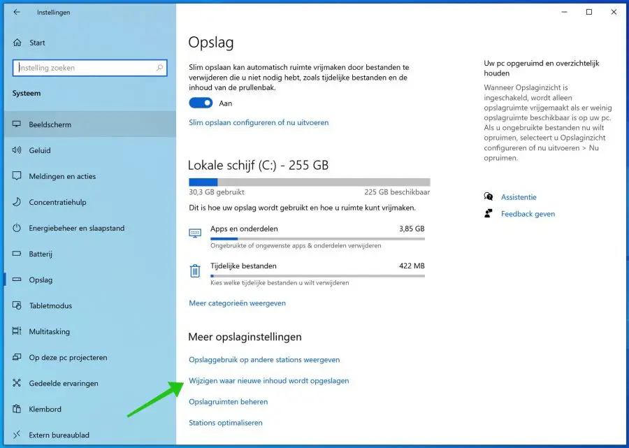 wijzigen waar nieuwe inhoudt wordt opgeslagen windows 10