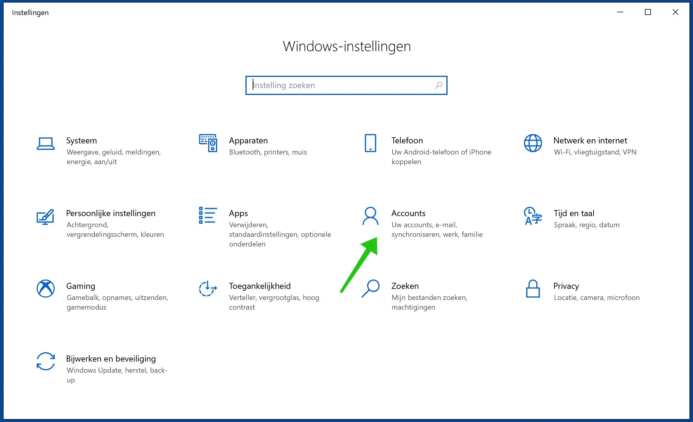 windows 10 accounts instellingen