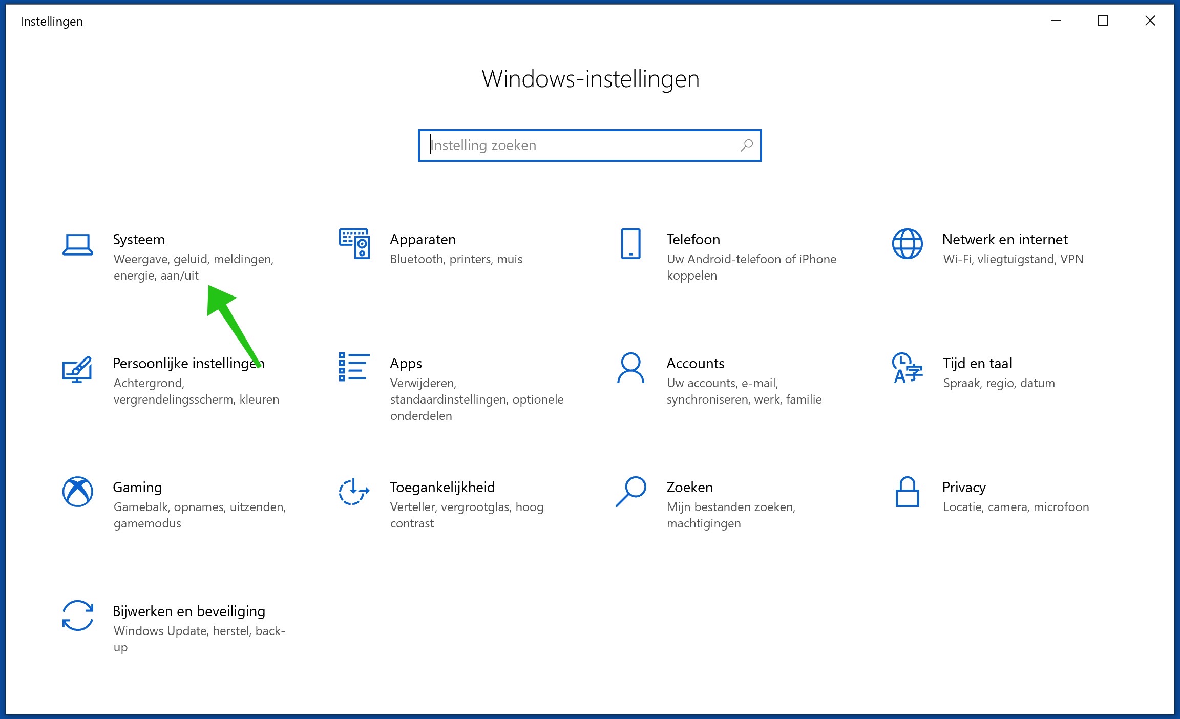 windows 10 systeem instellingen