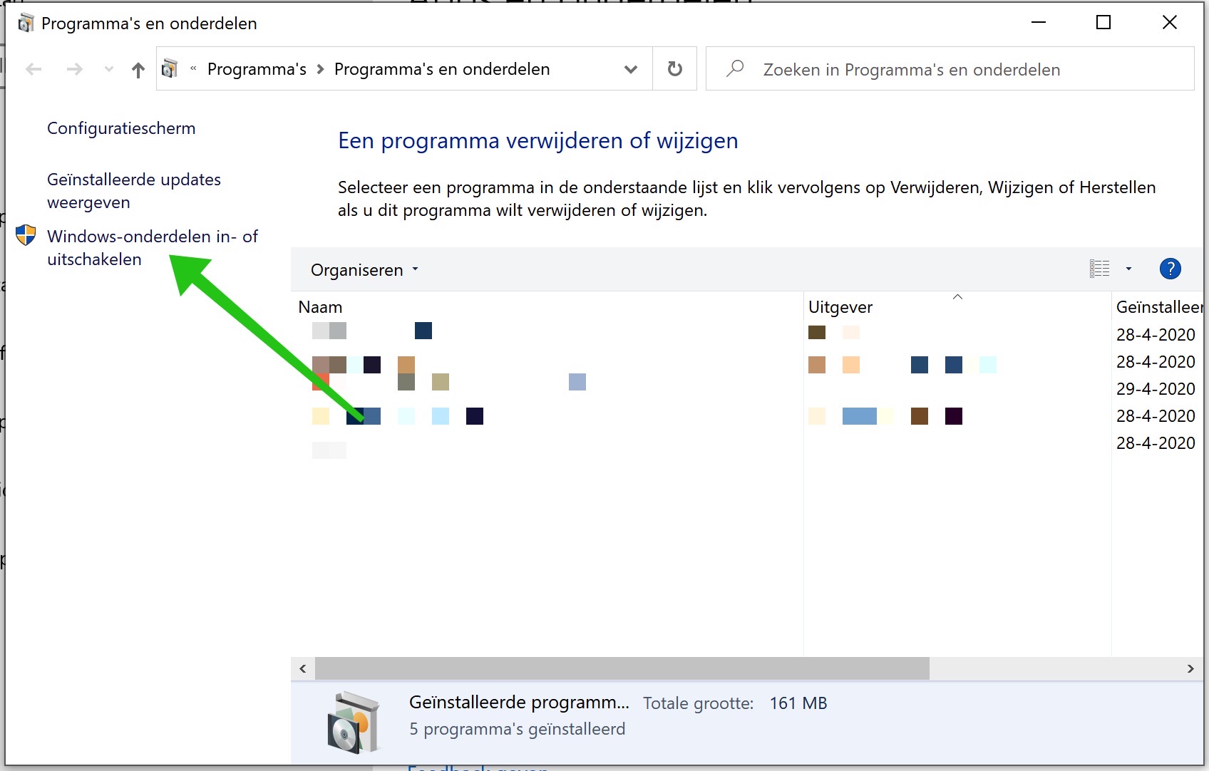 windows onderdelen in of uitschakelen