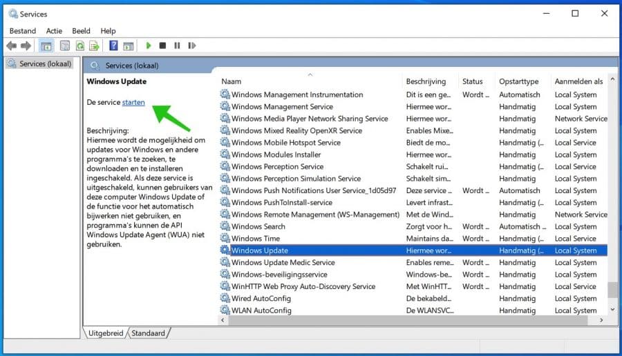 windows update service starten