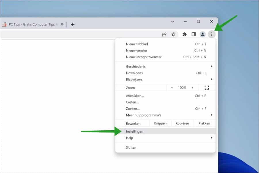 Google chrome instellingen openen